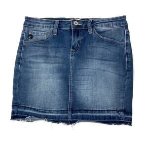 KanCan | Medium Wash Faded Denim Mini Skirt 26